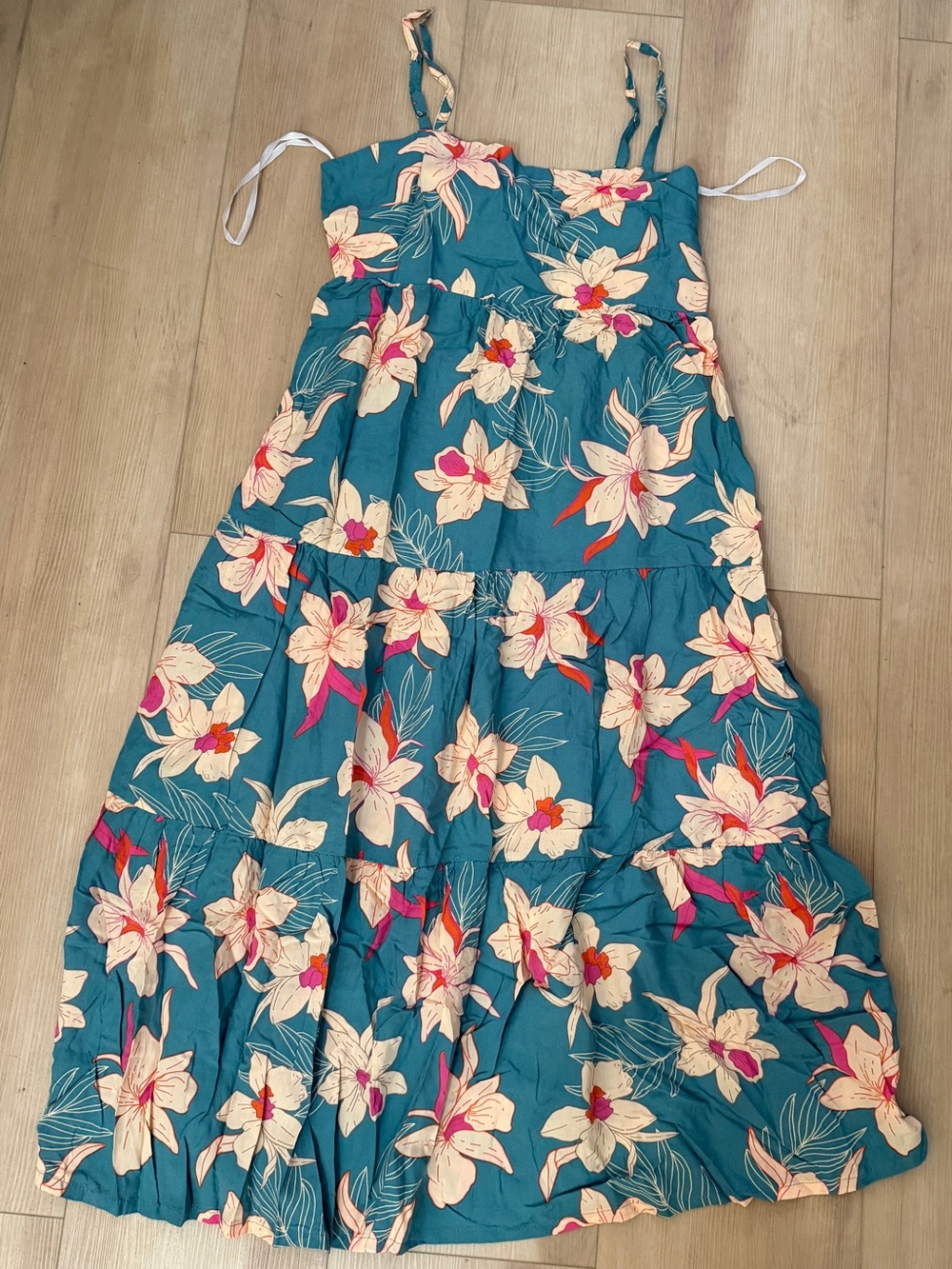 Yireh Teal Floral Tiered Maxi Skirt